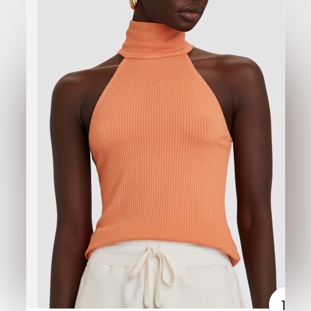 The Range Coral Ribbed Halter Top